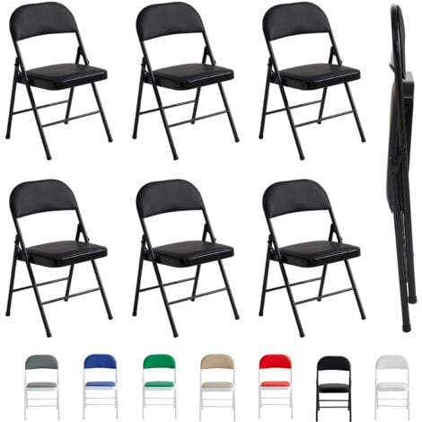 Set of 6 Faux Leather Foldable Chair with Metal Frame and Padded Seat BLACK