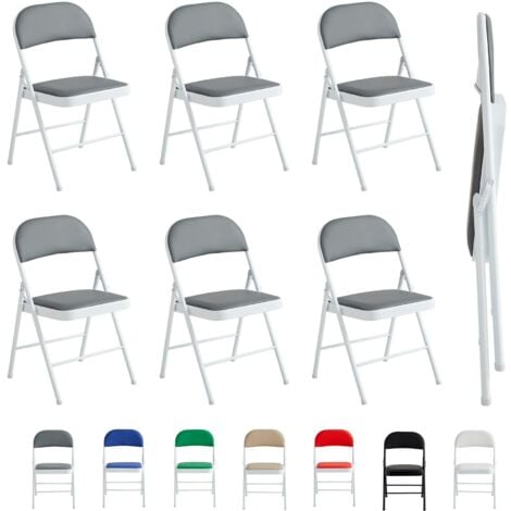 Set of 6 Faux Leather Foldable Chair with Metal Frame and Padded Seat GREY