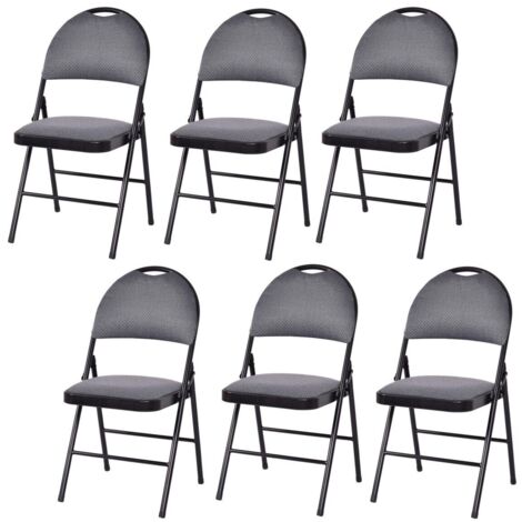Set of 6 Folding Fabric Chair Padded Kitchen Dining Seat Guest Chair-Grey