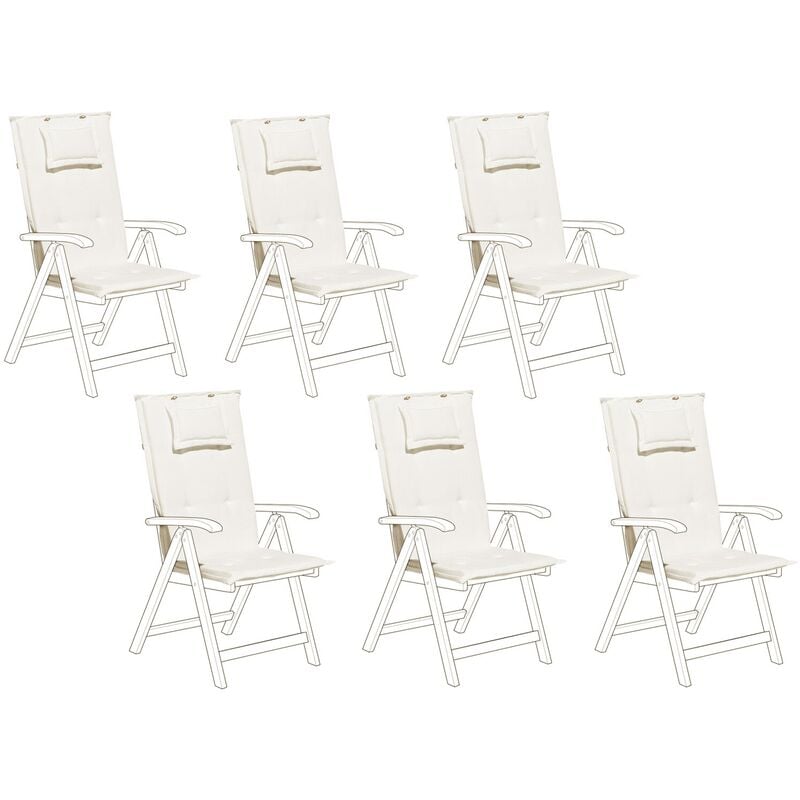 Set of 6 Outdoor Seat/Back Cushion Padded with Headrest Pad Off-White Toscana