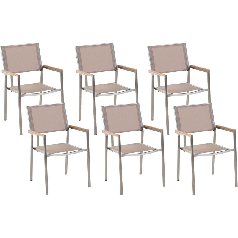 Set of 6 Modern Outdoor Garden Dining Chairs Fabric Steel Frame Beige Grosseto