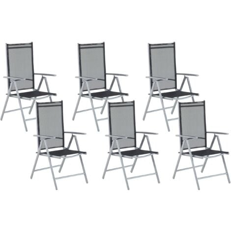 Set of 6 Garden Chairs Black Aluminium Frame Folding Reclining Catania