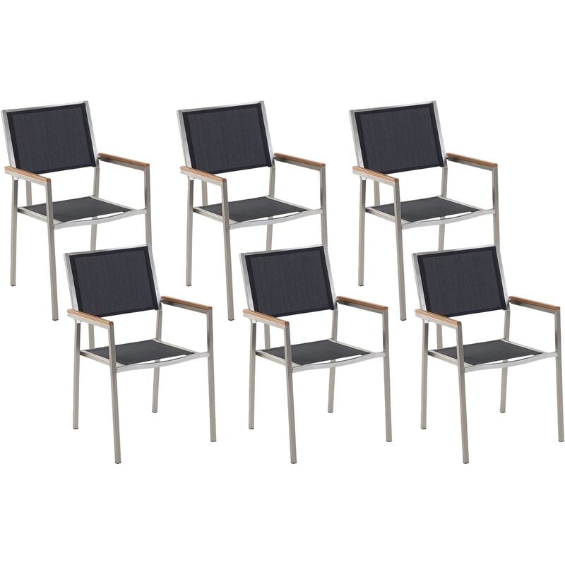 Set of 6 Modern Outdoor Garden Dining Chairs Fabric Steel Frame Black Grosseto