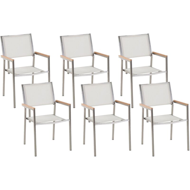 Beliani - Set Of 6 Modern Outdoor Garden Dining Chairs Fabric Steel Frame White Grosseto