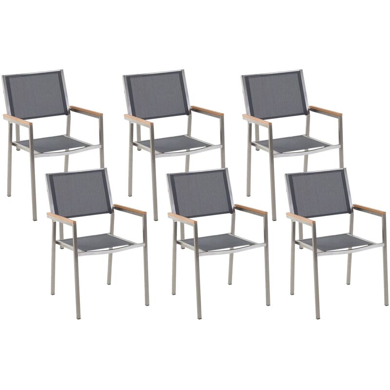 Beliani - Set Of 6 Modern Outdoor Garden Dining Chairs Fabric Steel Frame Grey Grosseto