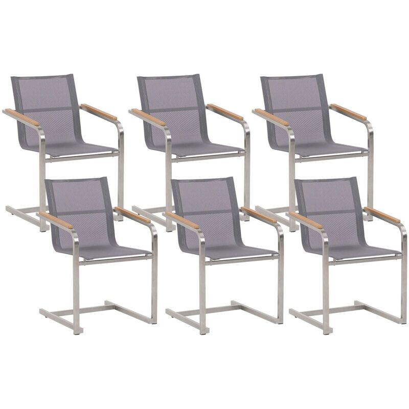 Beliani - Set Of 6 Outdoor Garden Chairs Steel Frame Cantilever Design Grey Seat Cosoleto