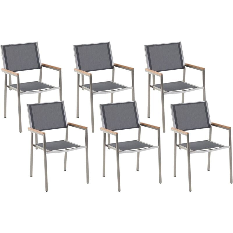 Beliani - Set of 6 Modern Outdoor Garden Dining Chairs Fabric Steel Frame Grey Grosseto