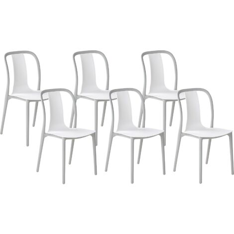 Set of 6 Garden Outdoor Chairs White and Grey Synthetic Stacking Armless Spezia