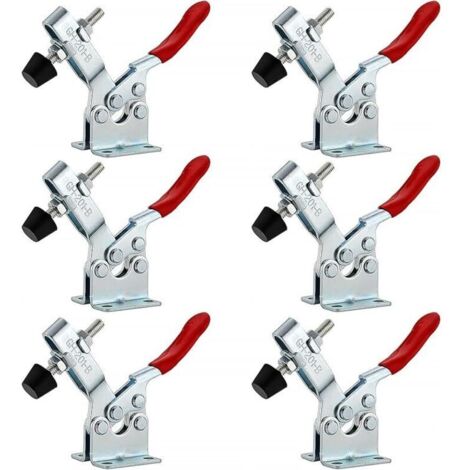 Set of 6 GH-201B horizontal toggle clamps, toggle clamps, quick clamping capacity, quick-release knee lever tensioners for machines, woodworking, 90 kg (198 lb)