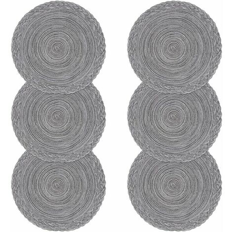 Set of 6 gray round placemats woven cotton placemats heat resistant washable placemats christmas placemats decoration for dining room, kitchen, wedding-38x38cm