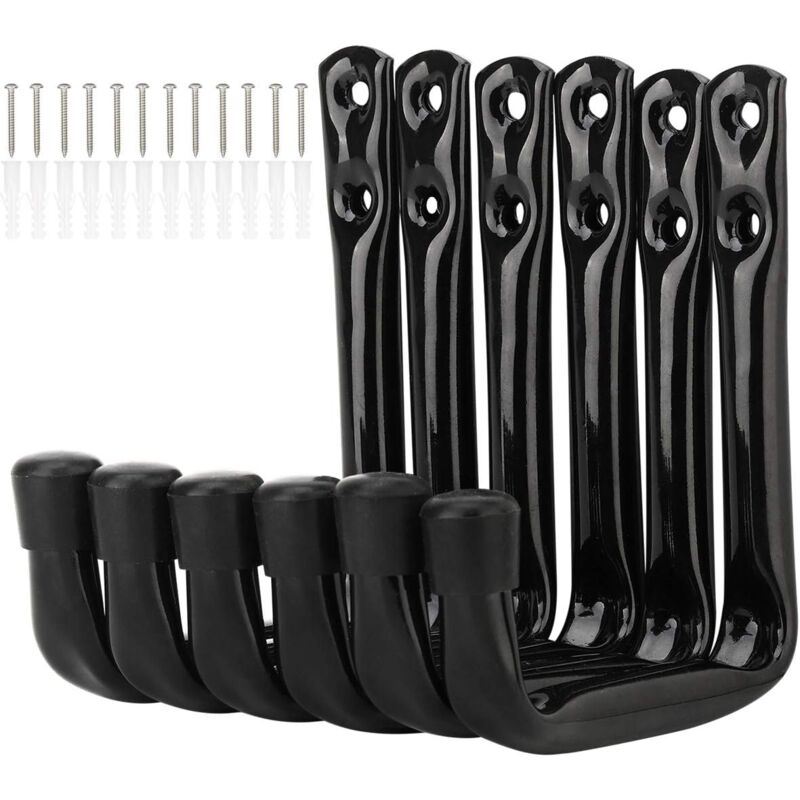 Set of 6 Heavy Duty J Shaped Garage Storage Hooks Steel Wall Brackets (12cm x 10cm)