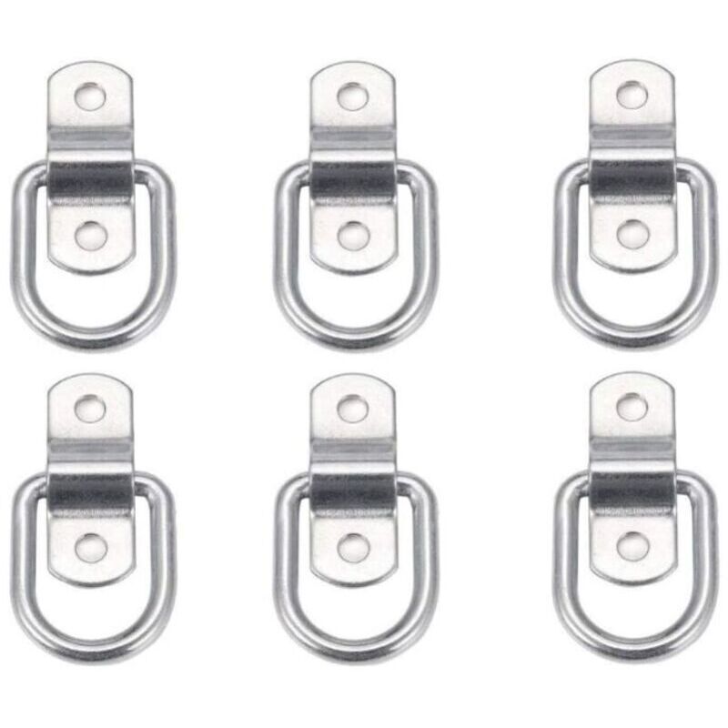 Set of 6 heavy-duty tie-down rings for mounting, securing, strapping, cleats, hooks, trailer anchors. Tie-down ring.