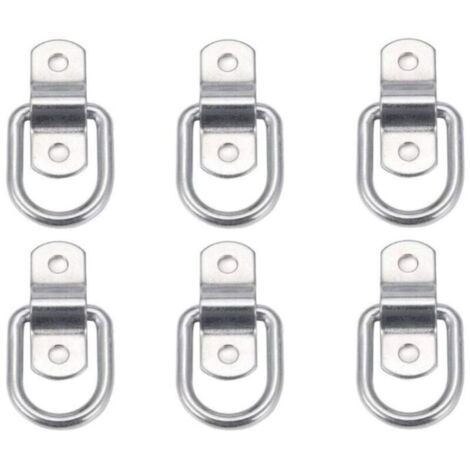 Set of 6 heavy-duty tie-down rings for mounting, securing, strapping, cleats, hooks, trailer anchors. Tie-down ring.