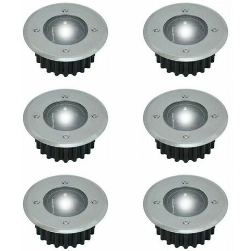 Set of 6 in-ground solar led spotlights – Round – Diameter: 85 mm – Exterior resistant to the base – Stainless steel front – 6 solar lamps