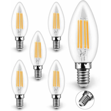 Set of 6 LED Candle Bulbs E14.6W Warm White Light 2700K 400LM Equivalent Incandescent Bulb 50W Edison Screw Candle Bulbs Used For Chandelier Desk Lamp