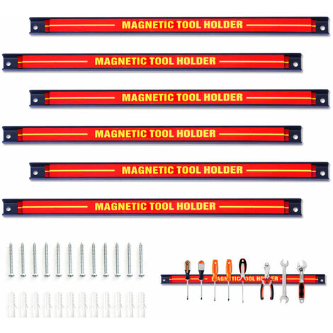 Set of 6 Magnetic Tool Strip Holder Garage Rail Wall Mounted Bits Storage Rack