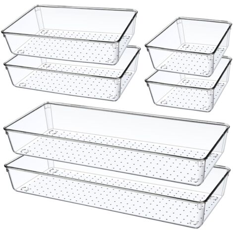 Set Of 6 Multifunctional Drawer Organizers Clear Plastic Storage For Kitchen Bathroom Makeup Office