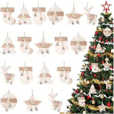 Set of 6 or 12 decorations for the home, for a cafe, a party, Christmas, Nordic pastoral style, wooden hanging ornaments