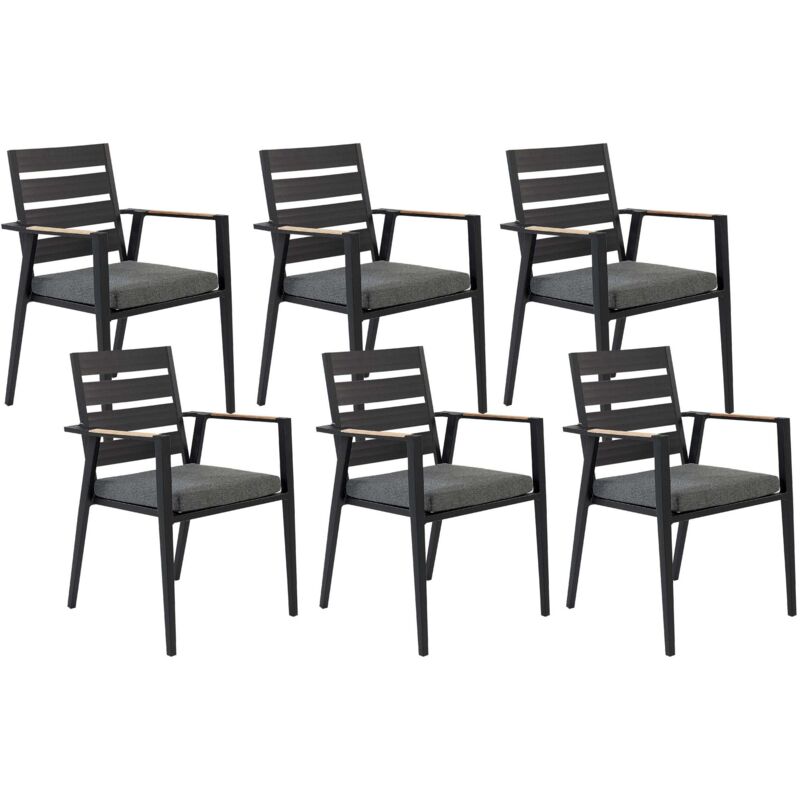 Beliani - Set Of 6 Outdoor Garden Dining Chairs Black Aluminium Polyester Set Pad Taviano