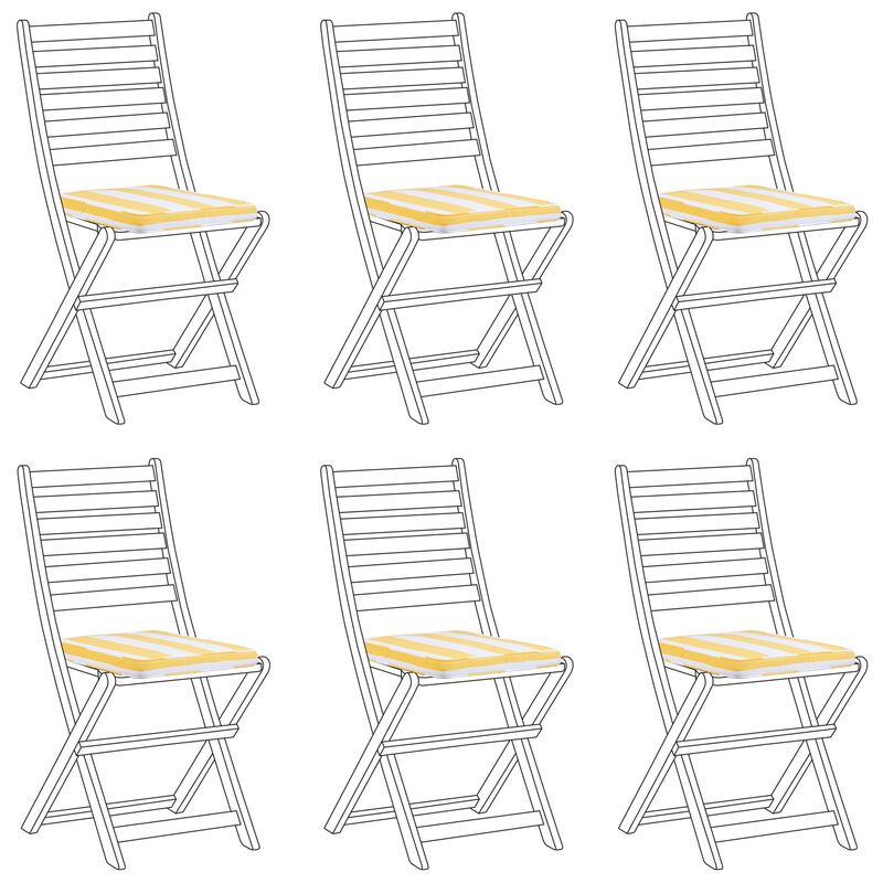 Set of 6 Outdoor Seat Pad Cushions Removable Cover Ties Yellow and White Tolve