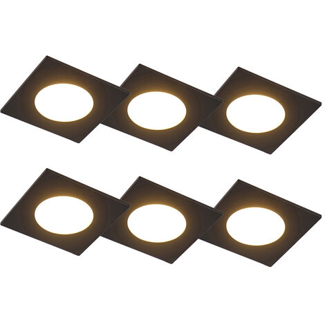 Set of 6 Recessed Spotlights Black Incl. LED 3-Step Dimmable IP65 - Simply