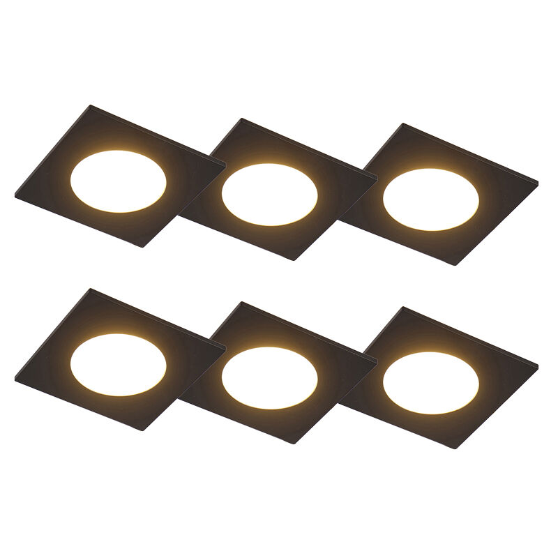 Qazqa - Set Of 6 Recessed Spotlights Black Incl. Led 3-step Dimmable Ip65 - Simply