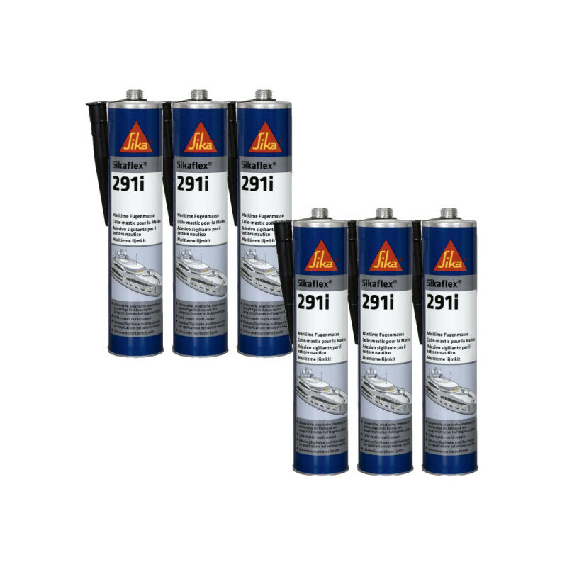 Set of 6 SIKA Sikaflex 291i marine sealants - Black - 300ml