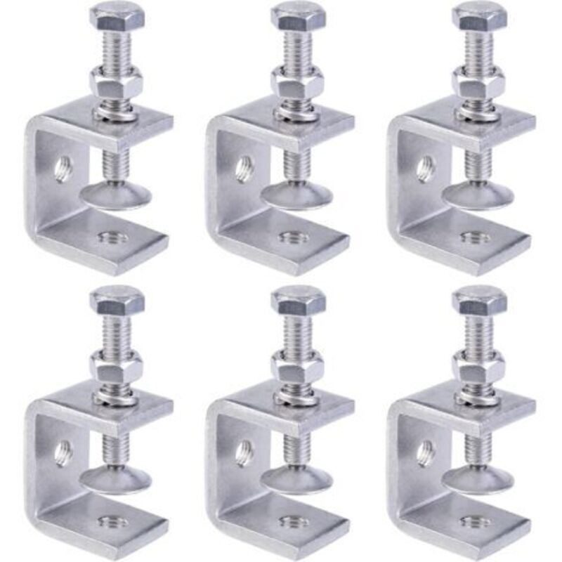 Set of 6 small stainless steel C-clamps, 15-38 mm, stainless steel, C-clamp set for welding, carpentry, home assembly, and woodworking