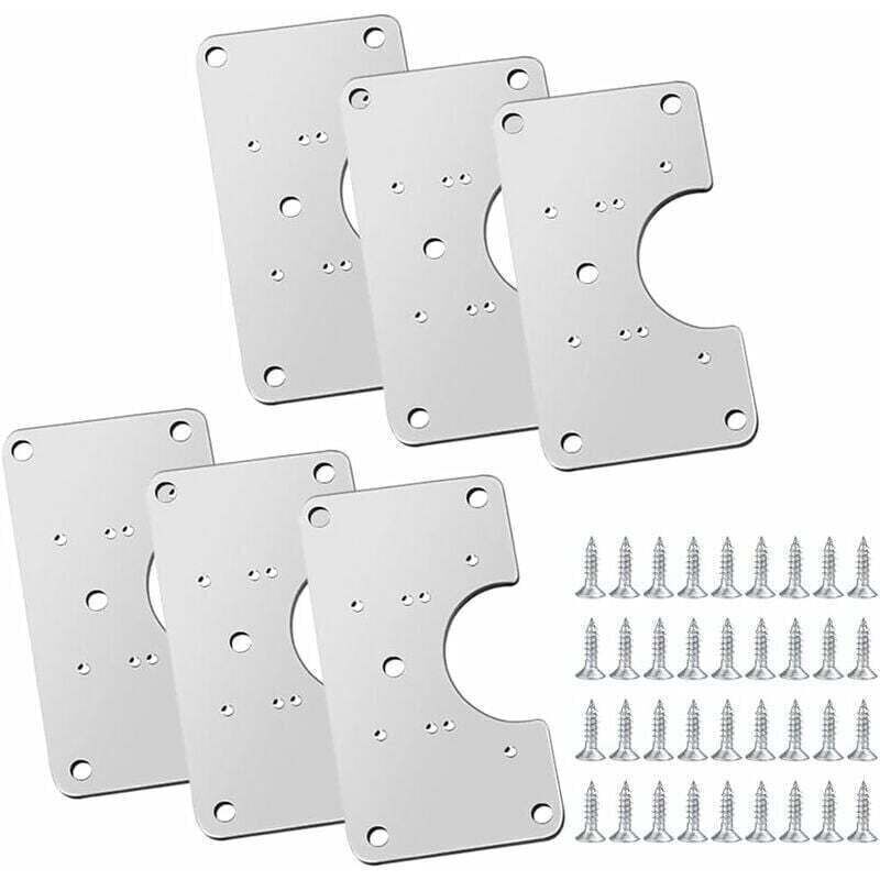 Set of 6 stainless steel bisagra repair plates with 36 screws and 12 mounting holes to repair doors, cabinets, living room furniture, cajones, boxes