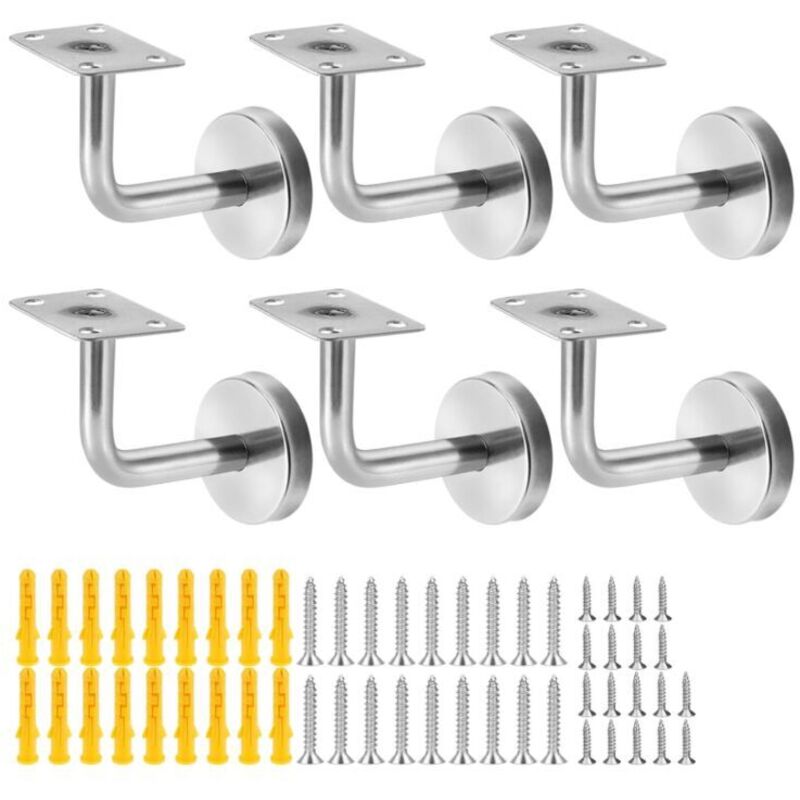 Set of 6 stainless steel handrail brackets - Wall mounting - For hallway - Support bar - Stair railing. Screws included.