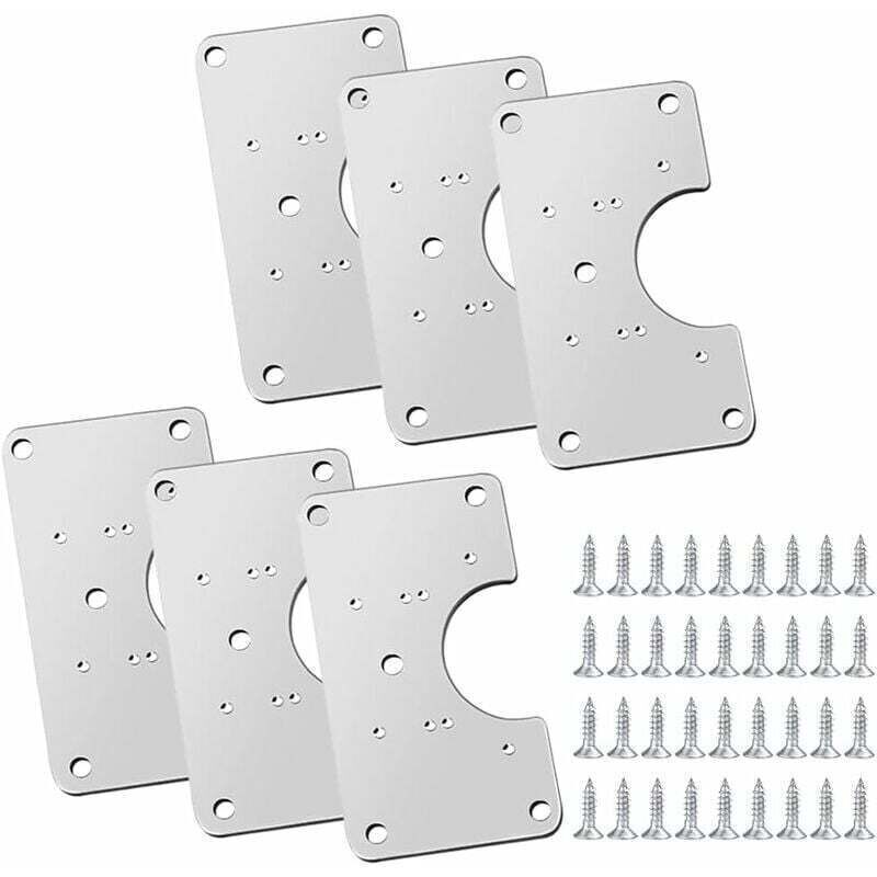 Set of 6 stainless steel hinge repair plates with 36 screws and 12 mounting holes for repairing doors, cabinets, living room furniture, drawers,