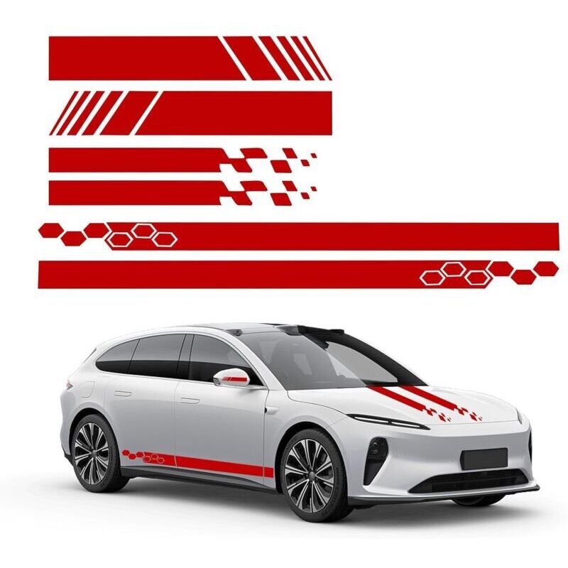 Set of 6 stripe stickers for car hood, vinyl side stripes for motorsport, modified car mirror, universal graphic stripe decoration (style 1, red)
