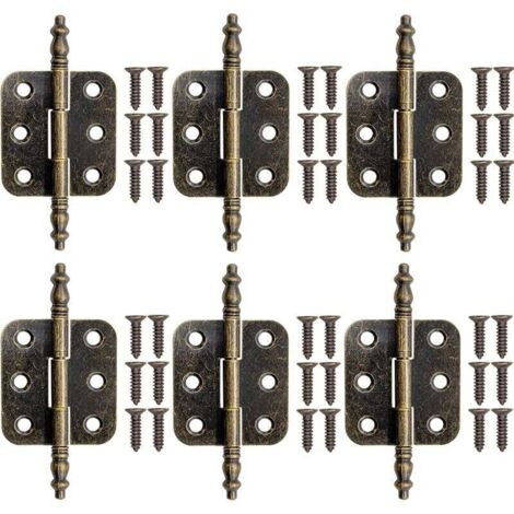 Set of 6 vintage bronze hinges for cabinet doors, decorative iron hinges with screws MUMU
