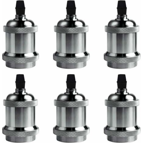 Set of 6 Vintage LED Lighting E27 Edison Bulb Socket Lamp Holder Pendant Ceiling Light Screw Bulb Retro Adapter Socket, Chrome Color