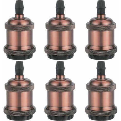 Set of 6 Vintage LED Lighting E27 Edison Bulb Socket Lamp Holder Pendant Ceiling Light Screw Bulb Retro Adapter Socket, Copper Red