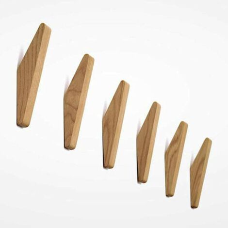 Set of 6 Vintage Wooden Coat Hooks, Wooden Coat Hooks, Load Capacity 5 kg, Wall Mounted Coat Hooks, Multi-Purpose Coat Hooks, Key Hooks (Set of 6)