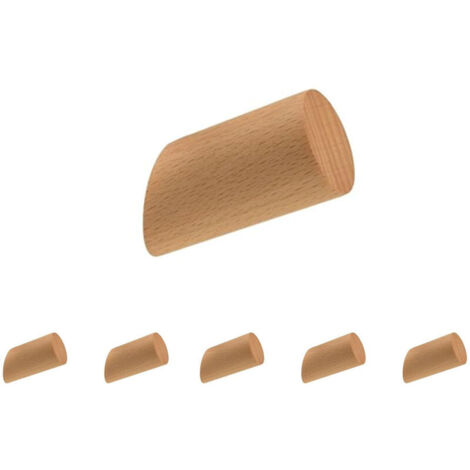 Set of 6 Wooden Wall Hooks, Cylindrical Hooks with 6 Screws for Hanging Clothes, Hats and Scarves in the Bedroom, Hallway and Living Room