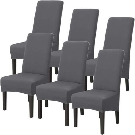 Set of 6 XL Stretch Chair Covers, Grey, Removable, Washable, Modern Dining Room Cover