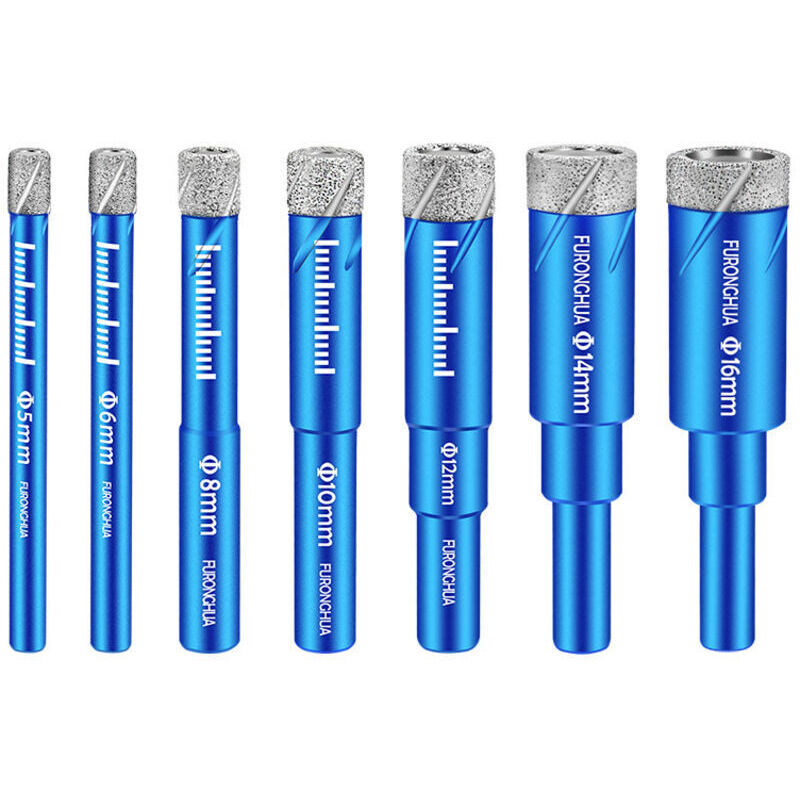 Set of 7 diamond drill bits for tile and glass [5, 6, 8, 10, 12, 14, 16 mm] with a 6 mm carbide drill bit for hard tiles, ceramic, porcelain