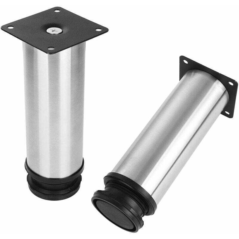 Set of 8 ASelected Furniture Legs, Adjustable Kitchen Legs Ø 50 mm/Height 150 mm Round Stainless Steel Metal Sofa Table Legs