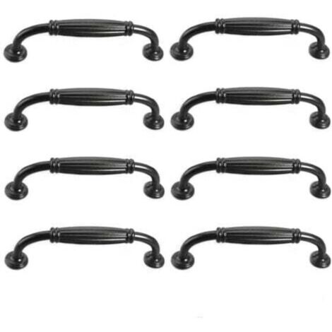 Set of 8 European vintage cupboard door handles, antique drawer pulls for kitchen, bedroom, 96mm hole spacing, black