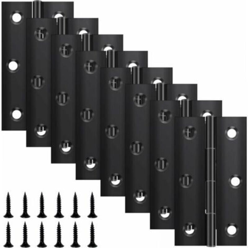 Set of 8 folding hinges 67 mm × 37 mm, black stainless steel hinge, piano hinge, small hinge, door hinge for doors, windows, cabinets with 48 screws