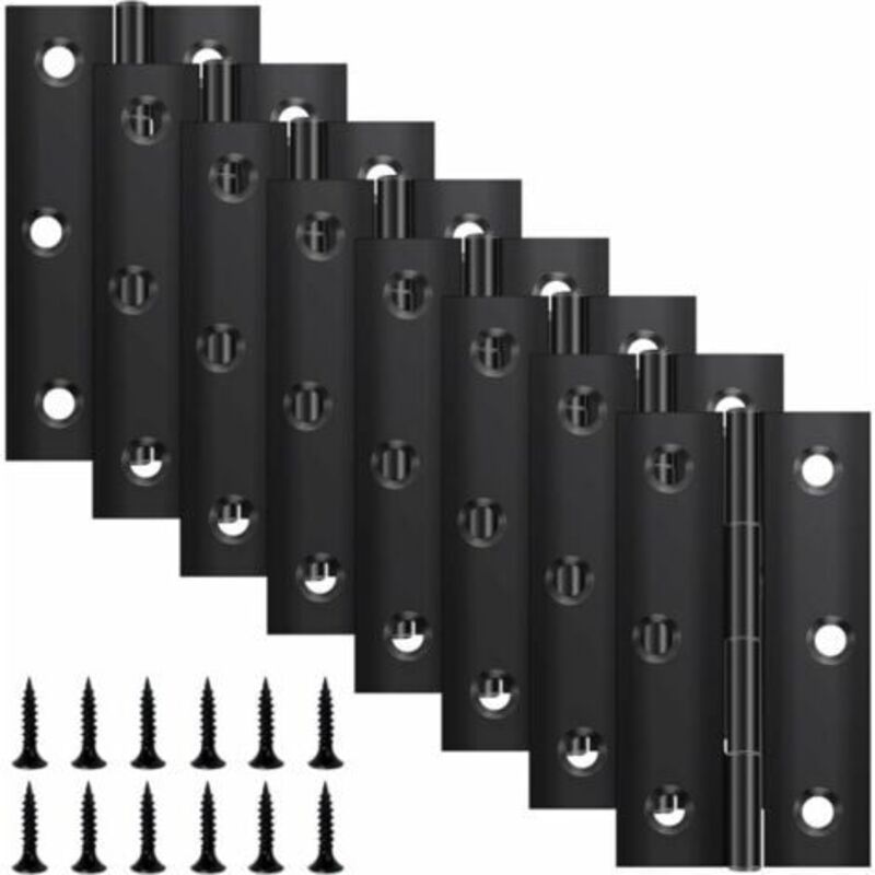 Set of 8 Folding Hinges 68 mm × 38 mm, Black Stainless Steel Hinge, Piano Hinge, Small Hinge, Door Hinge for Doors, Windows, Cabinets with 48 Screws