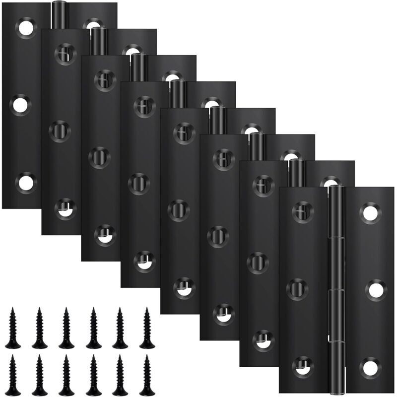 Set of 8 folding hinges 68 mm × 38 mm, black stainless steel hinge, piano hinge, small hinge, door hinge for doors, windows, cabinets with 48 screws