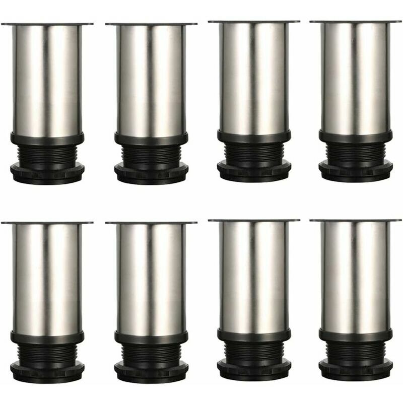 Set of 8 Furniture legs, adjustable Furniture legs - Chrome Metal - Adjustable height (Total: 80-95mm)