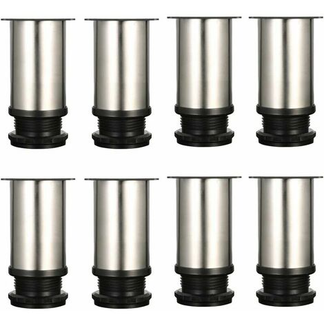 Set of 8 Furniture legs, adjustable Furniture legs - Chrome Metal - Adjustable height (Total: 80-95mm)