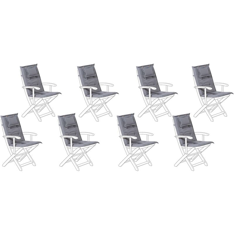 Set of 8 Outdoor Seat/Back Cushion Padded with Removable Headrest Pad Grey Maui