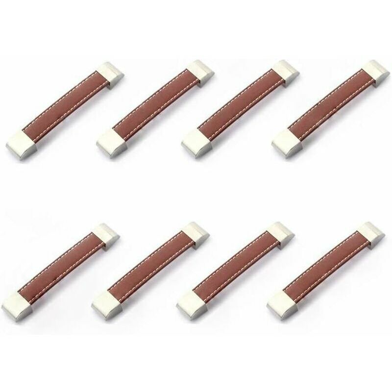 Set of 8 metal and leather drawer or cupboard handles