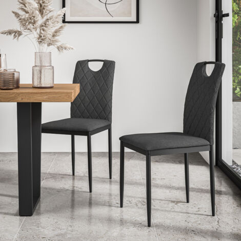Set Of 8 Monza Fabric Dining Chair Modern Padded Seat Metal Legs Kitchen (Charcoal)