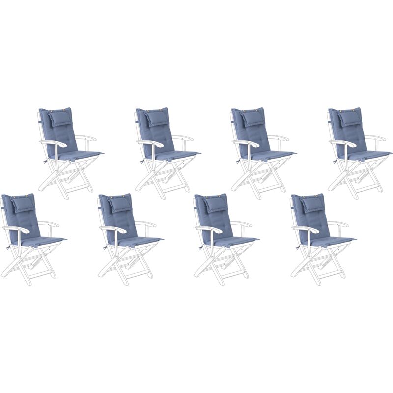 Set of 8 Outdoor Seat/Back Cushion Padded with Removable Headrest Pad Blue Maui